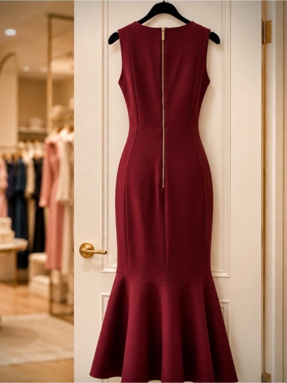 Burgundy Wine Bodycon Mermaid Midi Dress Cocktail Old Money Quiet Luxury Size 10 - Picture 5 of 6